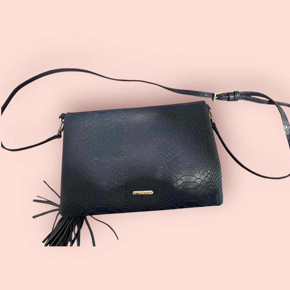 GiGi Black Faux Snakeskin Crossbody Bag with Tassel